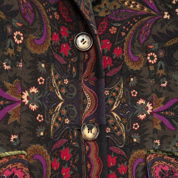 Etro Green Paisley Wool Buttoned Chester Coat - Picture 7 of 11